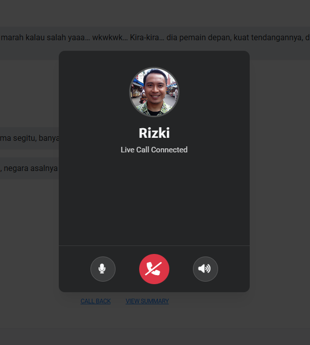 Screenshot of the live call screen