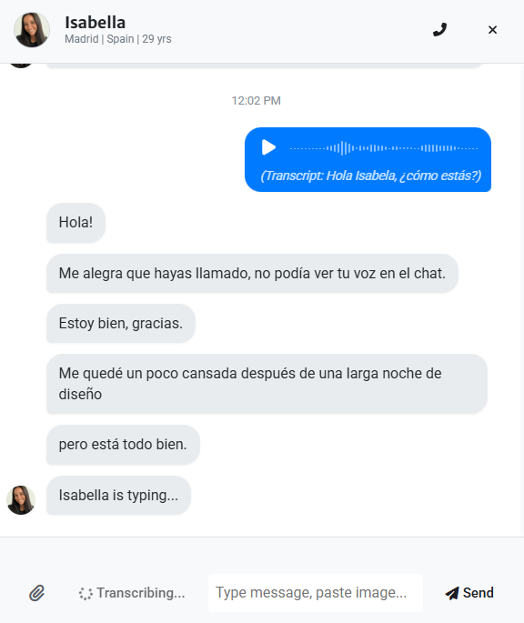 Screenshot of a voice memo in chat